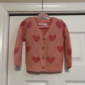 Pink Heart Button-Up Kids Sweater
